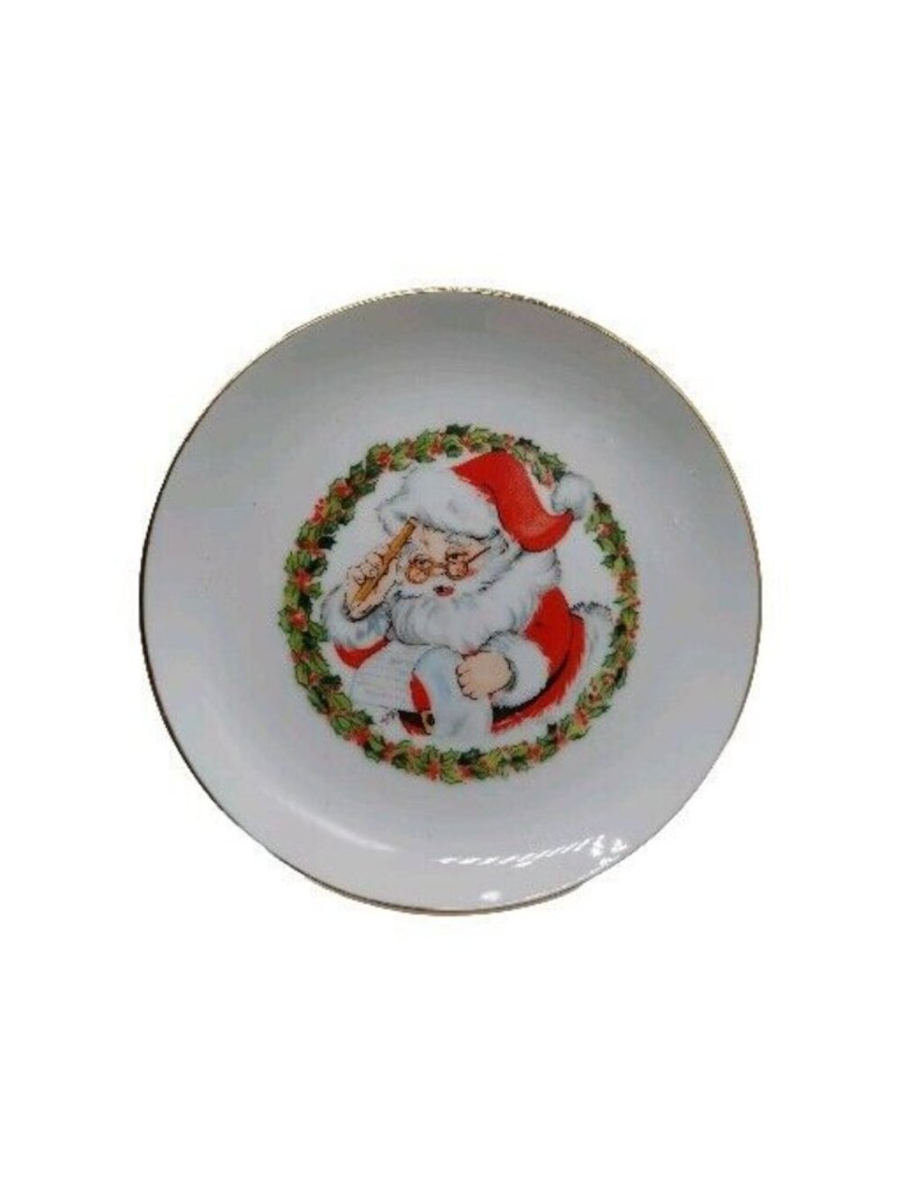 Jasco Santa Christmas Plate Made In Japan Fine Porcelain Gold Edged 1989